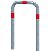 Impact protection bars | as e-charging post protection | for casting in concrete, | total width: 750mm, total height: 1150mm | hot-dip galvanized with red reflective strips foil type RA1/A
